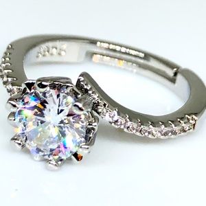 Sterling Silver/18kw Gold Adjustable Round CZ Ring
